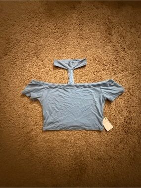 A+ Ellen Powder Blue Off-Shoulder Choker Crop Top